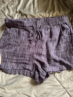Time and Tru Heathered Purple High-Waist Drawstring Shorts
